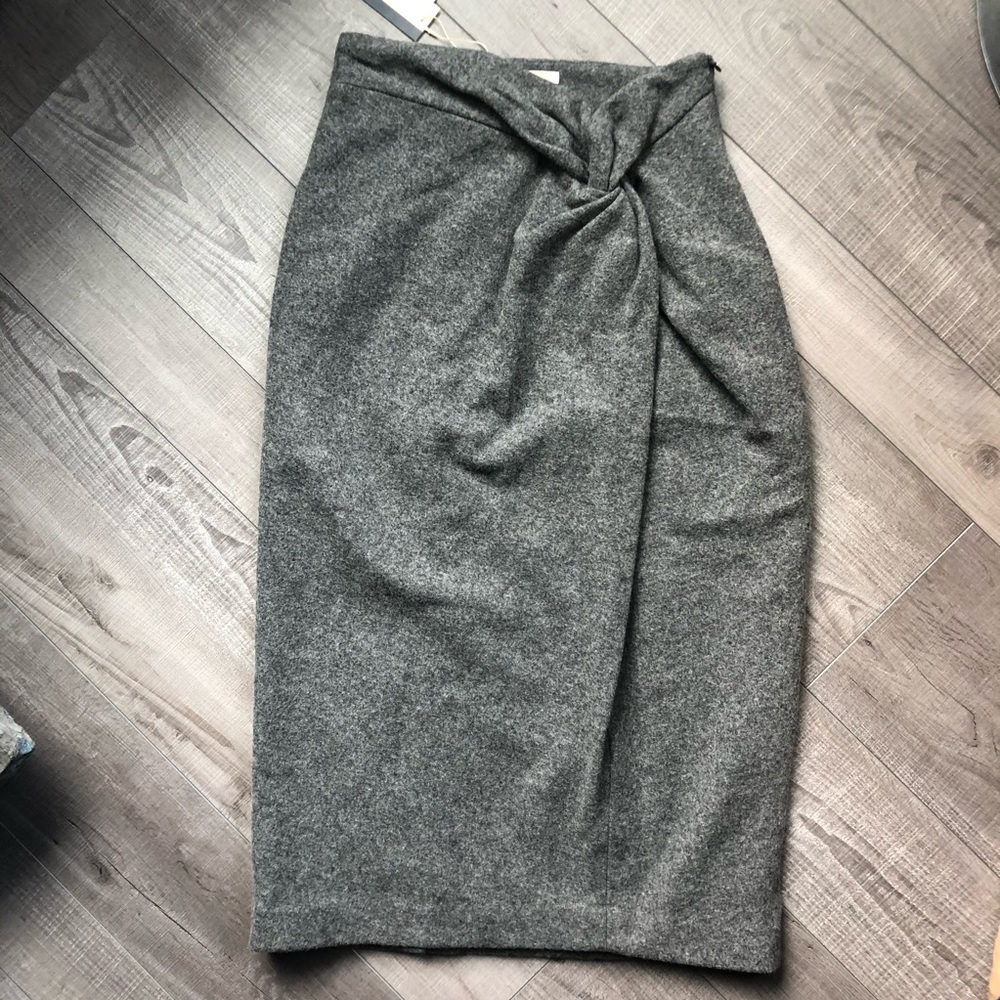 NWT Grey Wool Midi Skirt Twist Front Retro